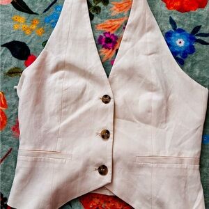 Zara beige Sleeveless Tailored Vest with Button Front